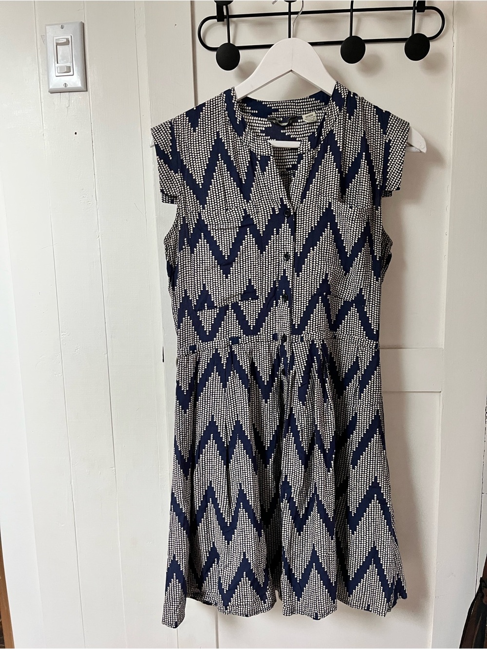 Anthropologie  Navy Chevron Cap-Sleeve A-Line Dress